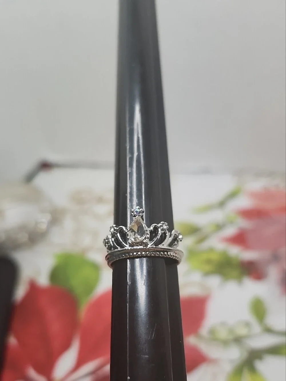 Silver Crown Ring with Clear Gemstone - Women Jewelry